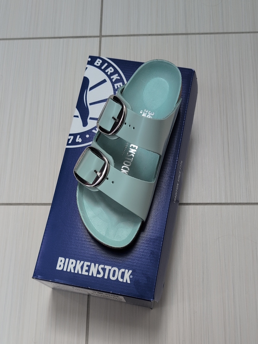 Birkenstock Arizona Seafoam Green Two-Strap Arizona Sandal (Narrow Fit)